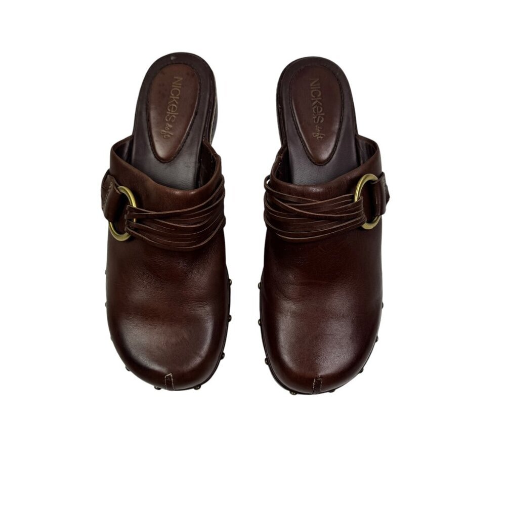 Nickels Soft "Vance" Brown Leather Slip-On Studded Mule Clogs Women's Size 8.5 M